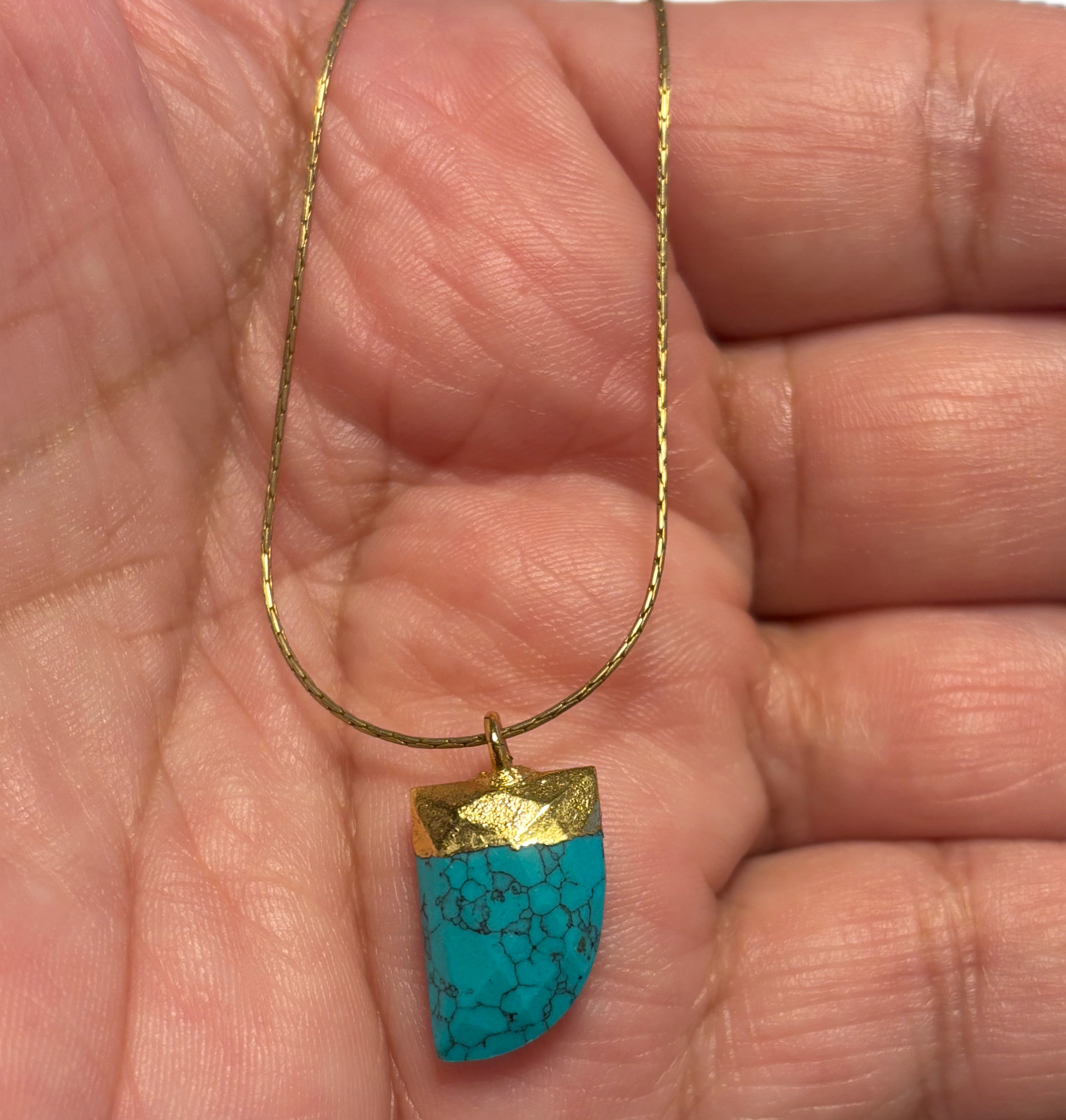 925 Gold Sterling Silver Turquoise Horn Pendant/Neklace 16/17in – 2.8g – NWT