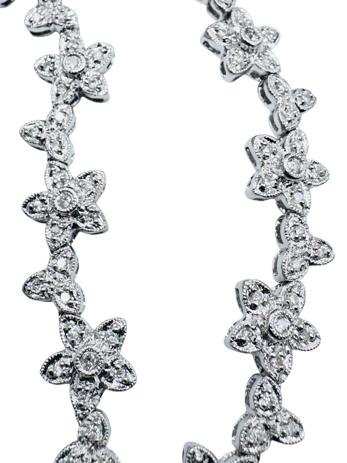 18k White Gold 1.28ctw Diamond Flower Riviere Necklace Deco Style 16″ 32g