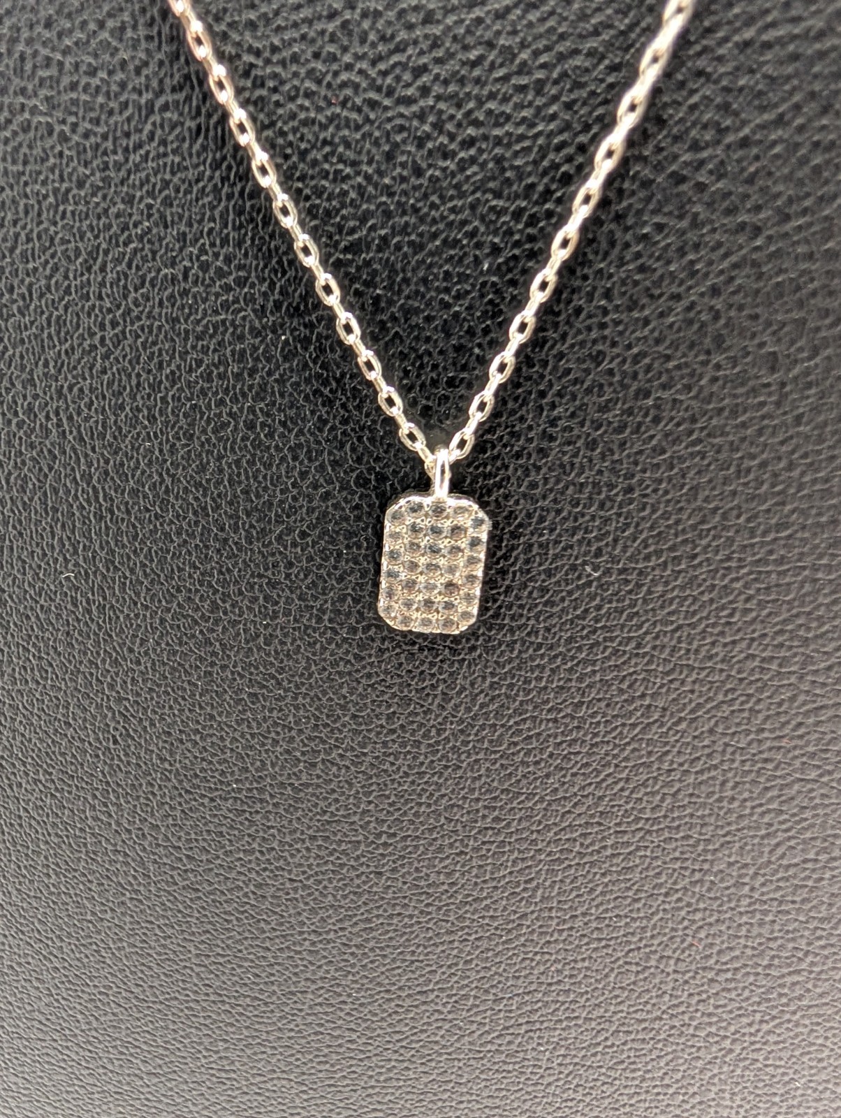 Sterling Silver 16.5in Chain Necklace w/ Pave crystals Pendant 925 tiny & nice!