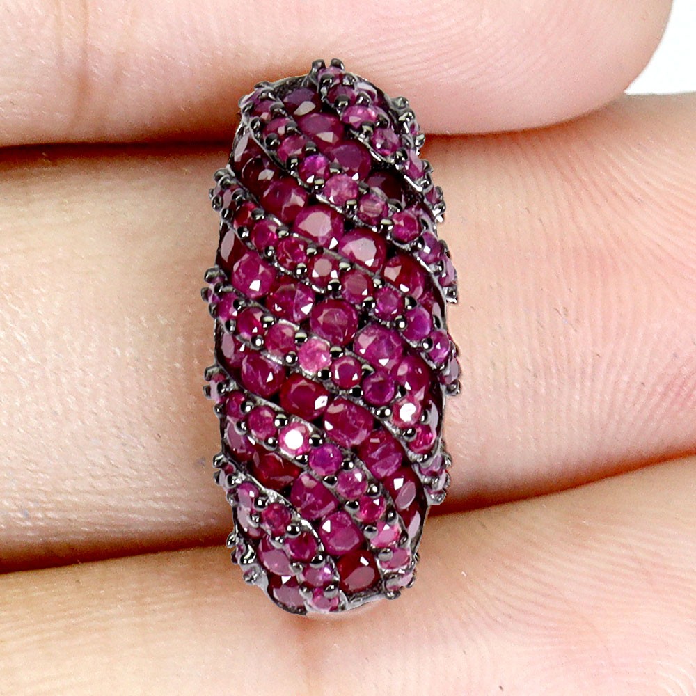 925 Sterling Silver Pendant Ruby Myanmar Round Diamond Cut Gemstone Jewelry