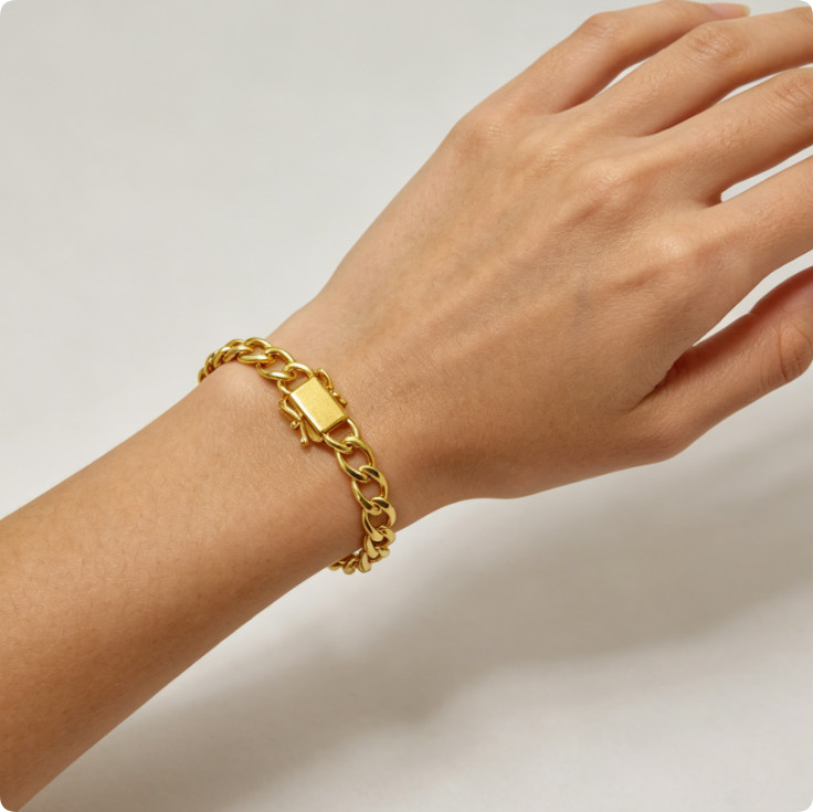 18K Yellow Gold Solid Cuban Link Chain Bracelet 8mm 8″ Unisex for Men Women