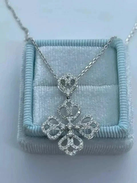 1.30Ctw Round Moissanite Women’s Flower Pendant 14K White Gold Plated 18″Chain