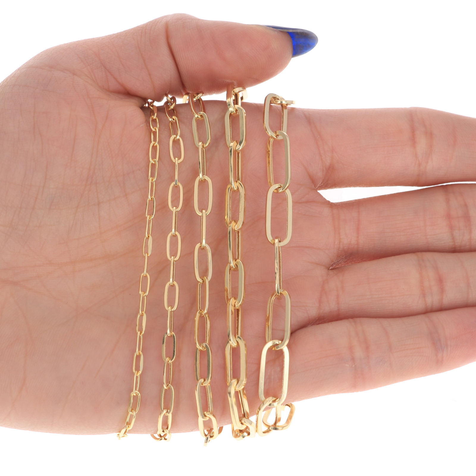 10k Yellow Gold Paperclip 2mm-6mm Chain Cable Elongated Bracelet Necklace 7″-24″