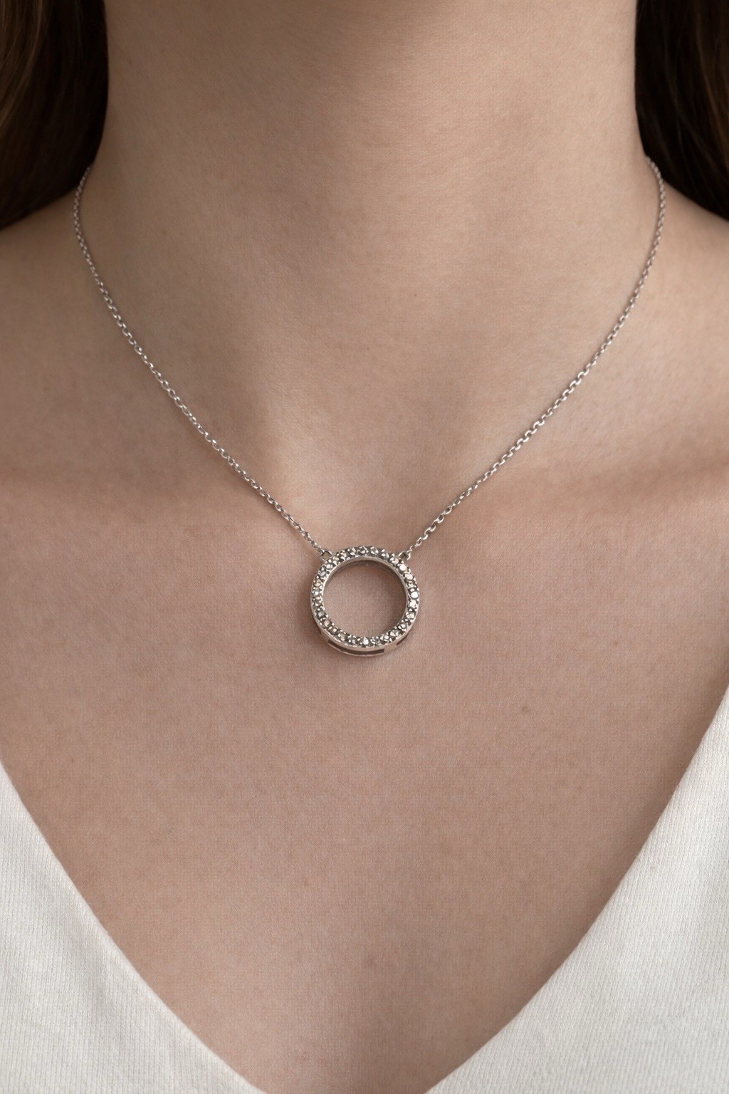 14k White Gold Round Natural 0.30ctw Diamond Circle Of Life Pendant Necklace 16″