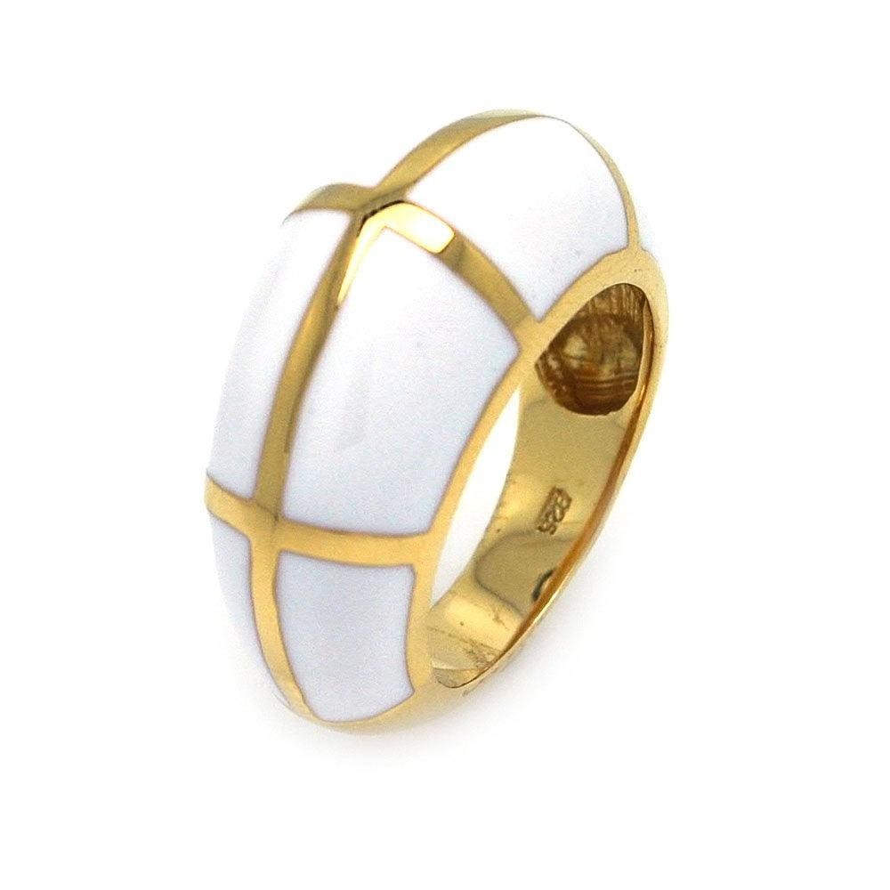 .925 Sterling Silver Gold Plated White CZ Enamel Ring