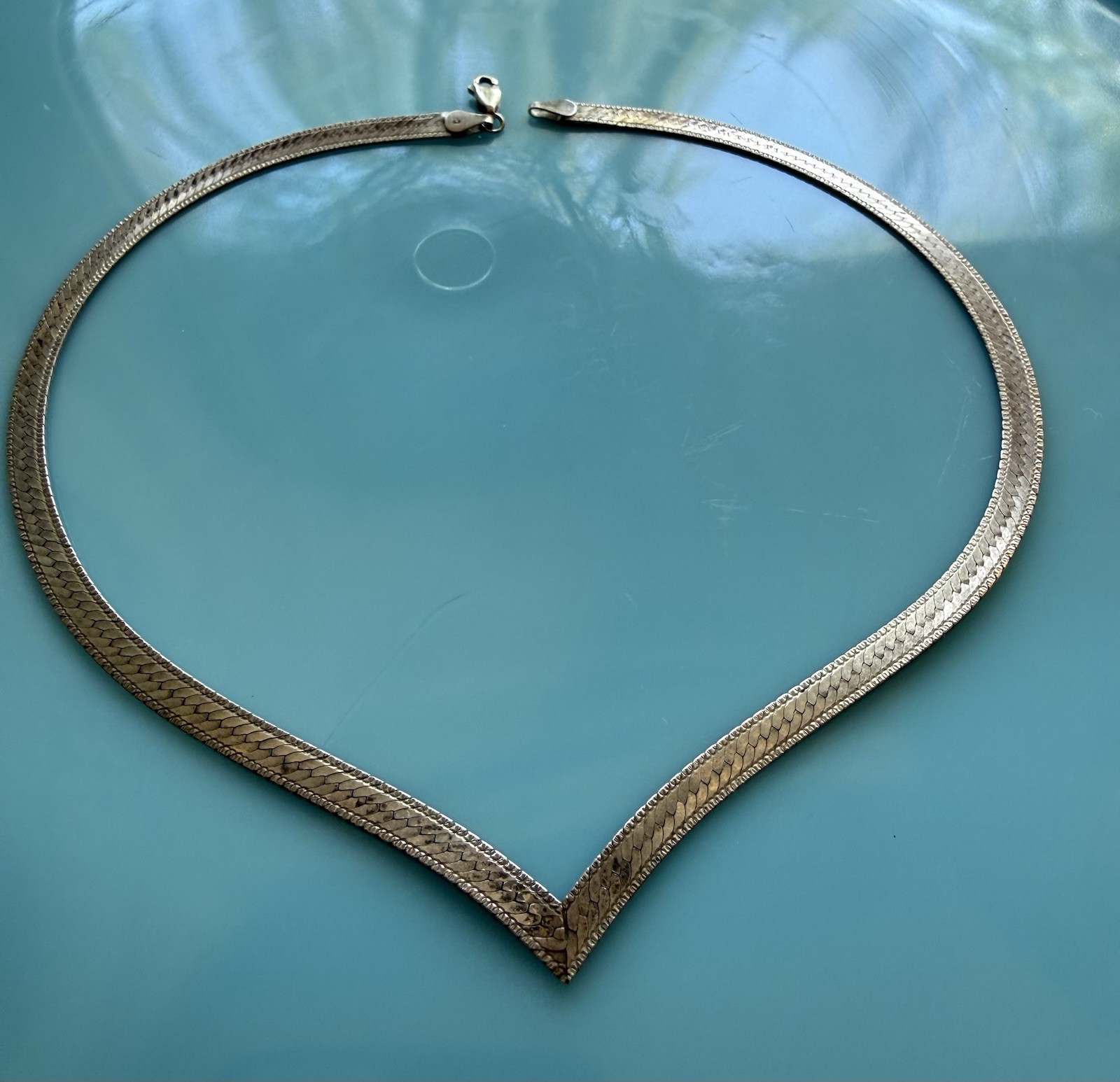 Sterling Silver 925 “V” Shape Woven Herringbone Solid 5mm Chain 17″ 16g