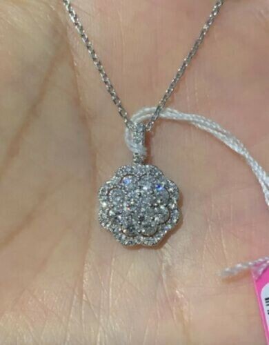 18K White Gold Finish 2Ct Round Cluster Diamond Necklace Free Chain