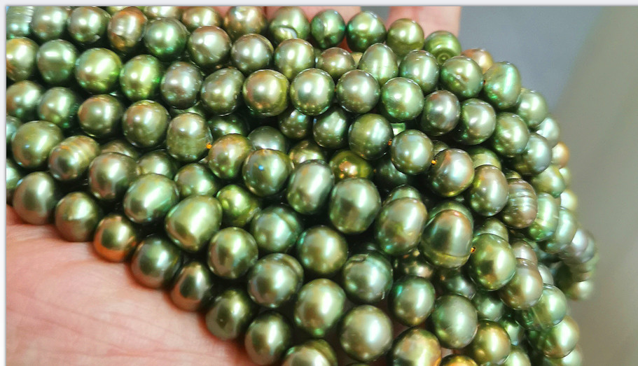 18″7-9mm natural south sea genuine olive green near round pearl necklace 3128AA