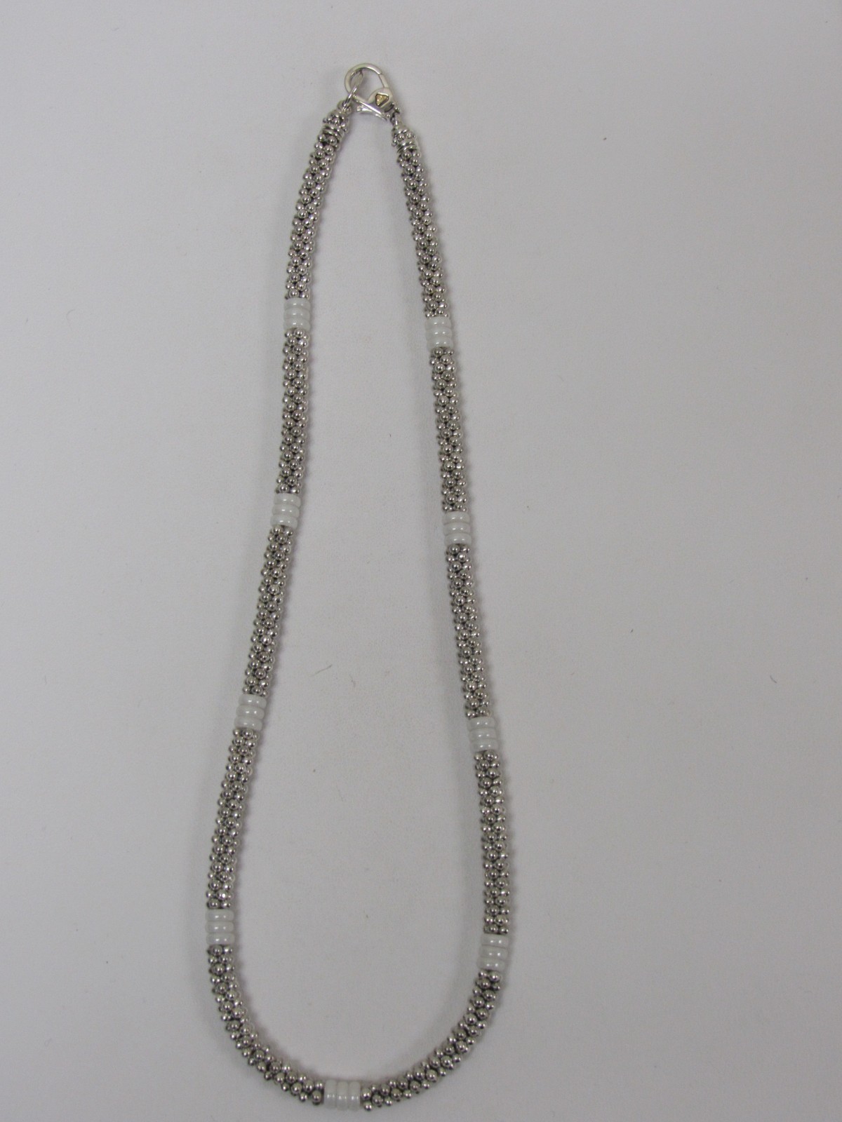 Designer LAGOS Sterling Silver 5mm White Ceramic Caviar Beaded Necklace