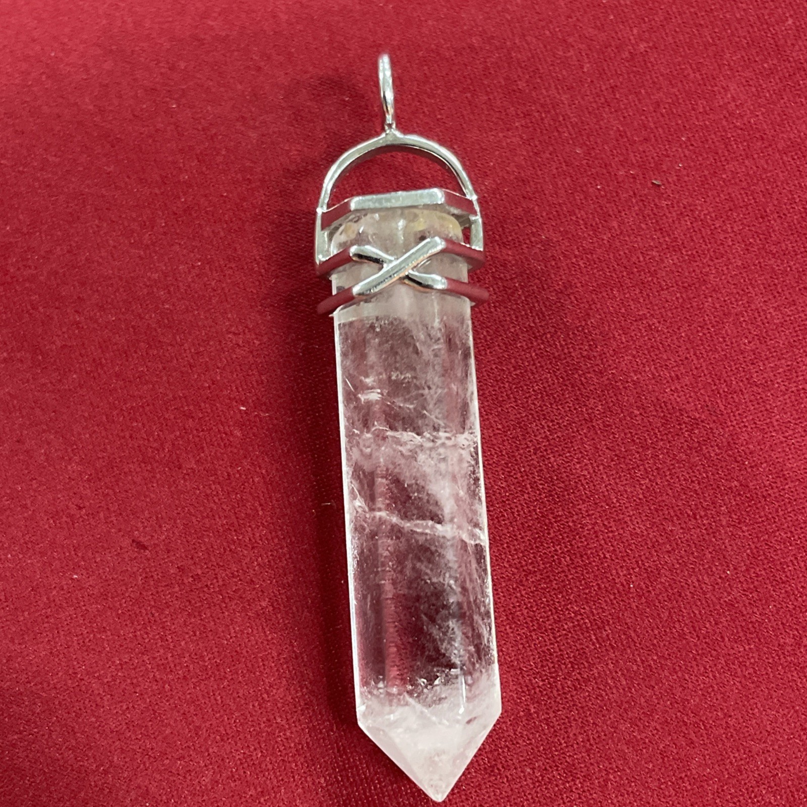 Sterling Silver 925 NF Thailand Clear Quartz Crystal Point Pendant