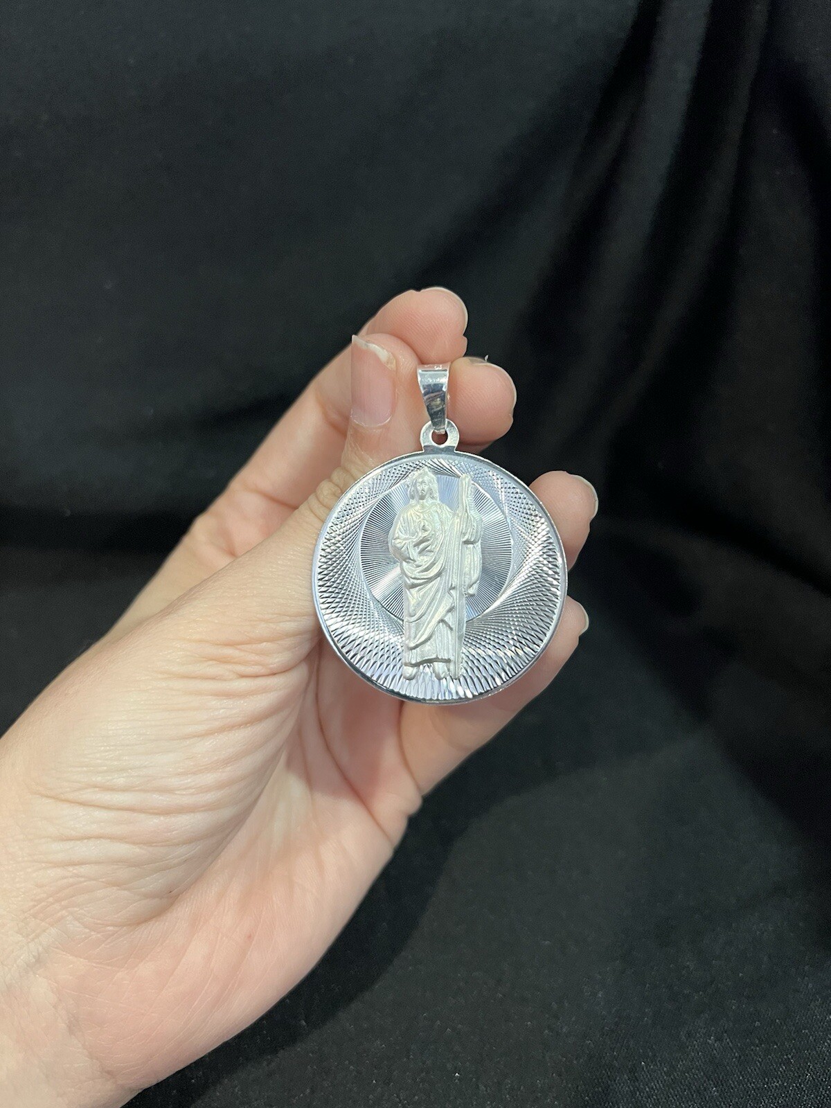 925 Sterling Silver Mens Womens Big St Jude San Judas Round Pendant Medal