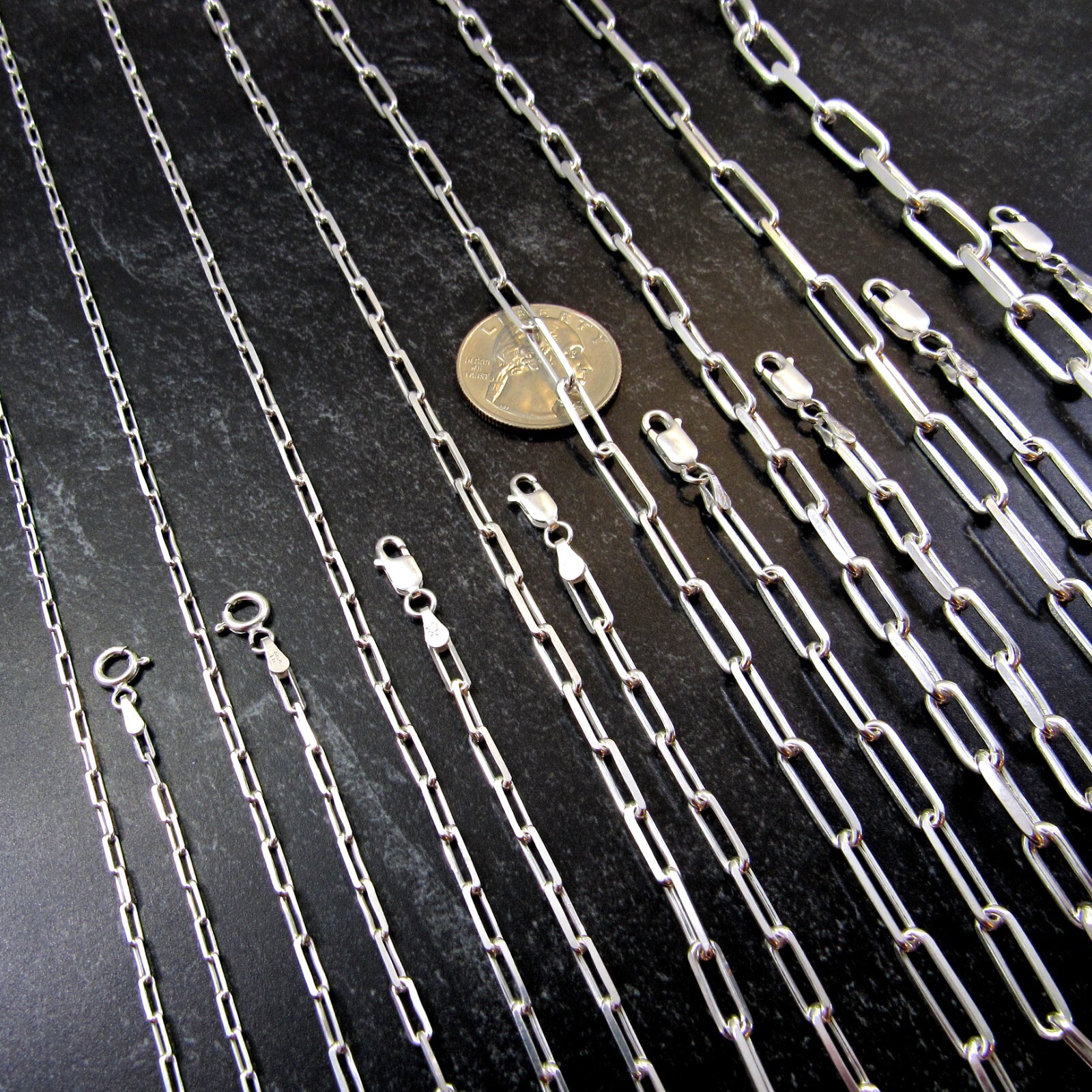 Solid 925 Sterling Silver Italian Paperclip Rectangle Chain Necklace or Bracelet
