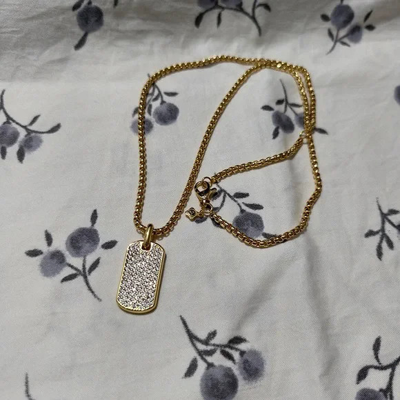 David Yurman Streamline Tag with Diamond Tag Pendan Necklace