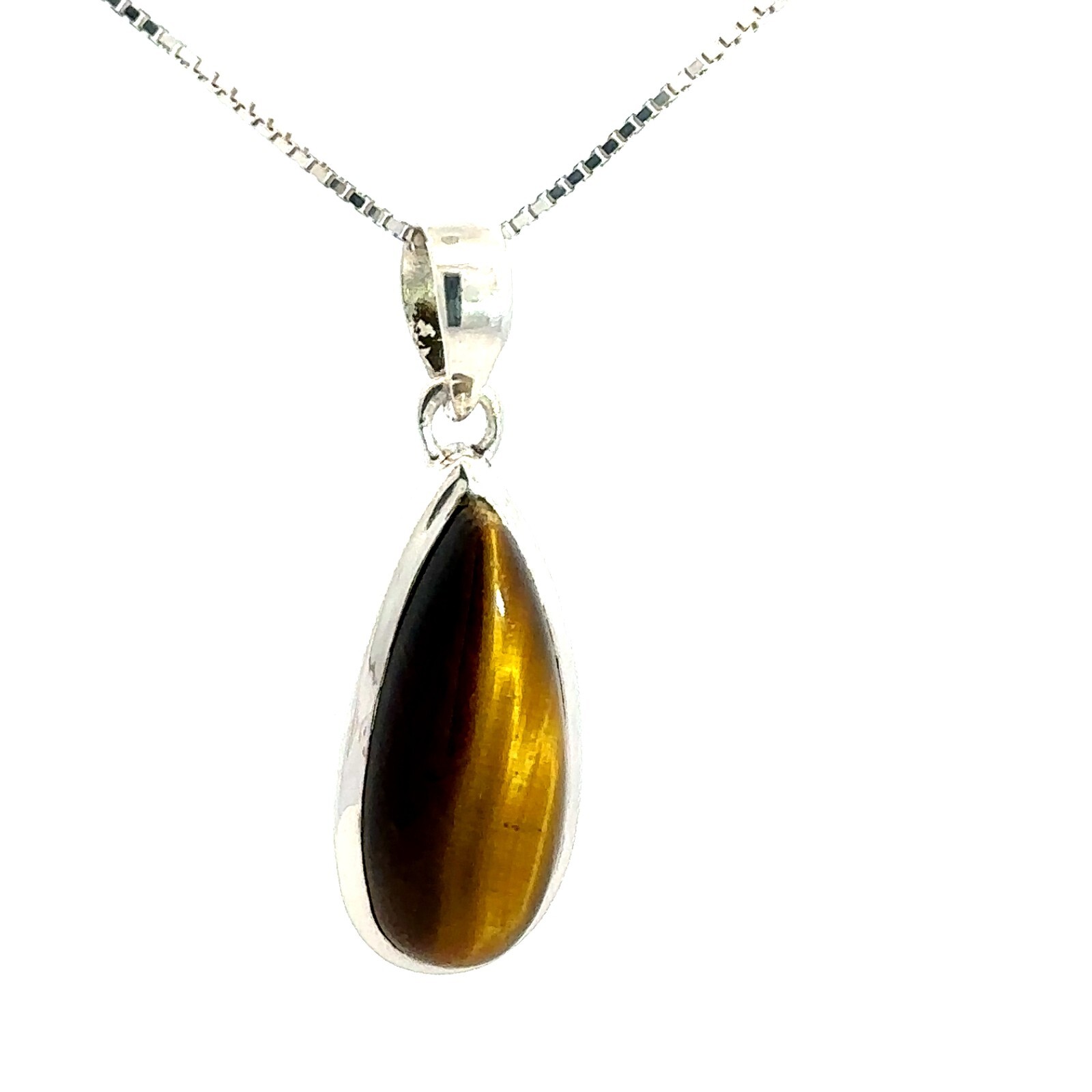 Sterling Silver Tigers Eye Pendant (1/2 x 1 3/8 Inch)