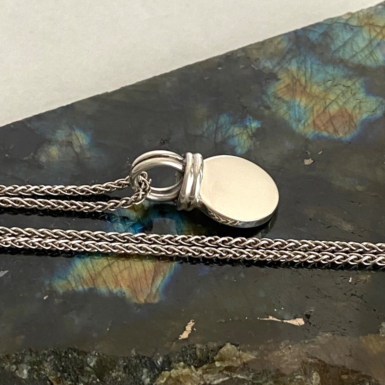 Sterling Silver 925 Blank Engraveable Round Disc Pendant Necklace Foxtail Chain