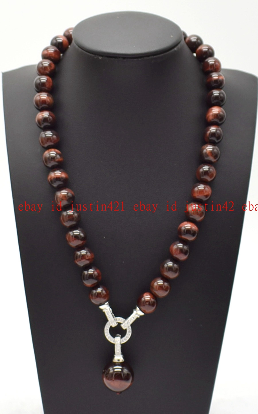 Fashion Jewelry 6/8/10/12/14mm Red Tiger’s Eye Gems Round Beads Pendant Necklace