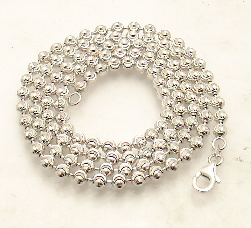 4mm Diamond Moon Cut Ball Bead Chain Necklace Real Sterling Silver ITALY QVC