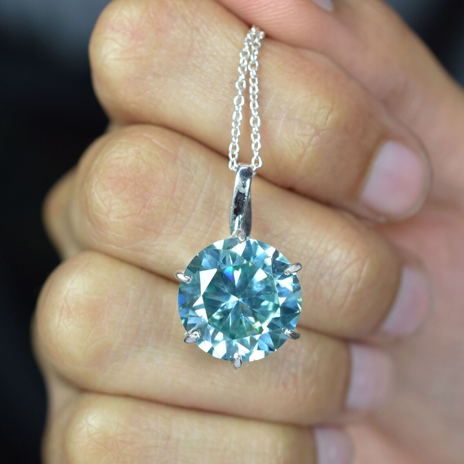 10 Ct Certified Treated Blue Diamond Solitaire Pendant In 925 Silver,Great Shine