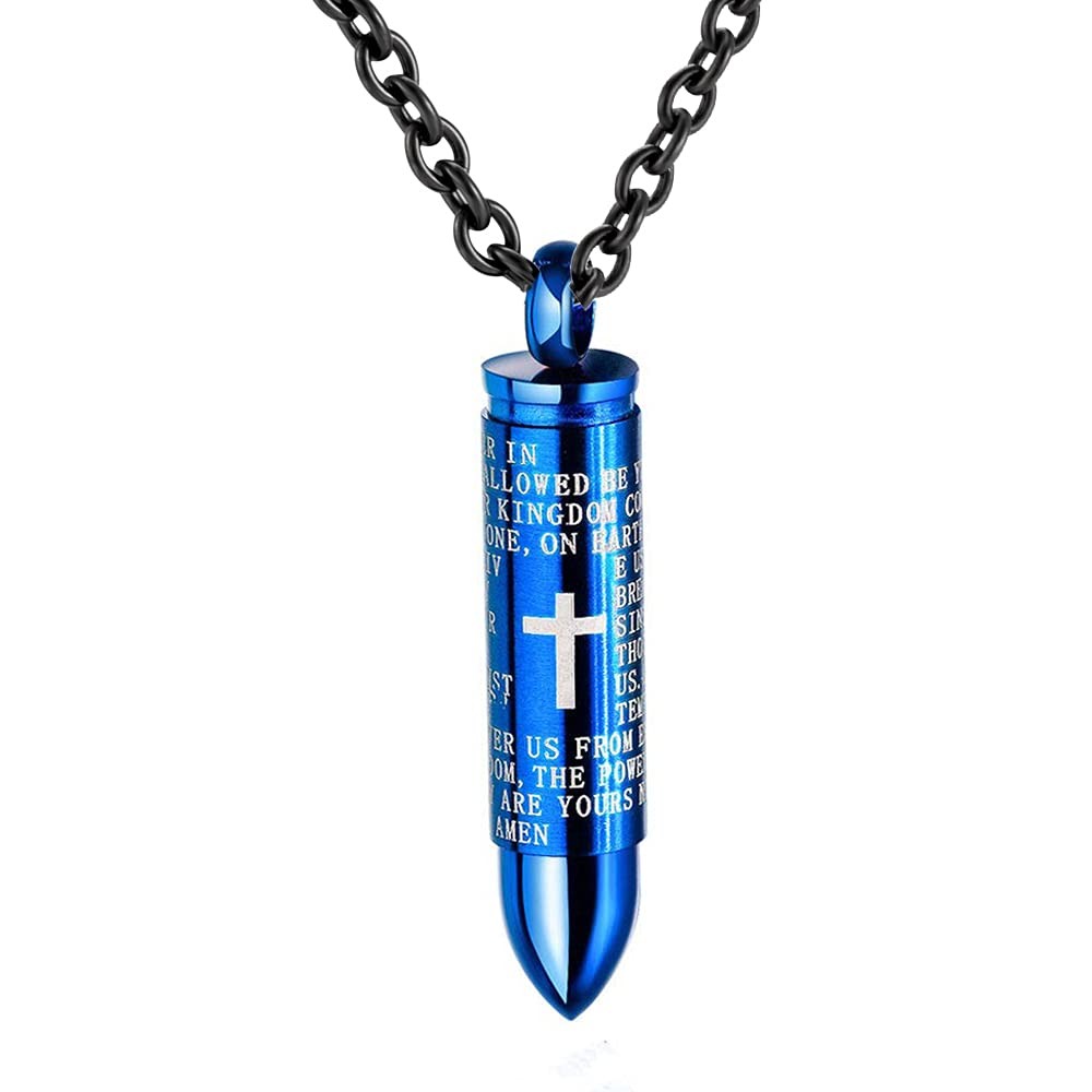 Cross Bullet Urn Necklace for Ashes 316L Stainless Steel Lord’s Prayer Cremation