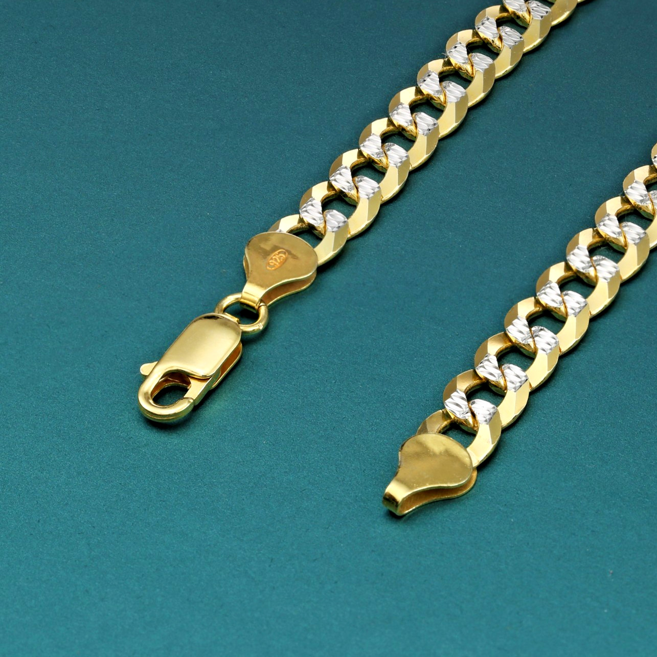 Two-Tone Gold 4mm-7.5mm Curb Chain Italian Necklace 18″-26″ 925 Sterling Silver