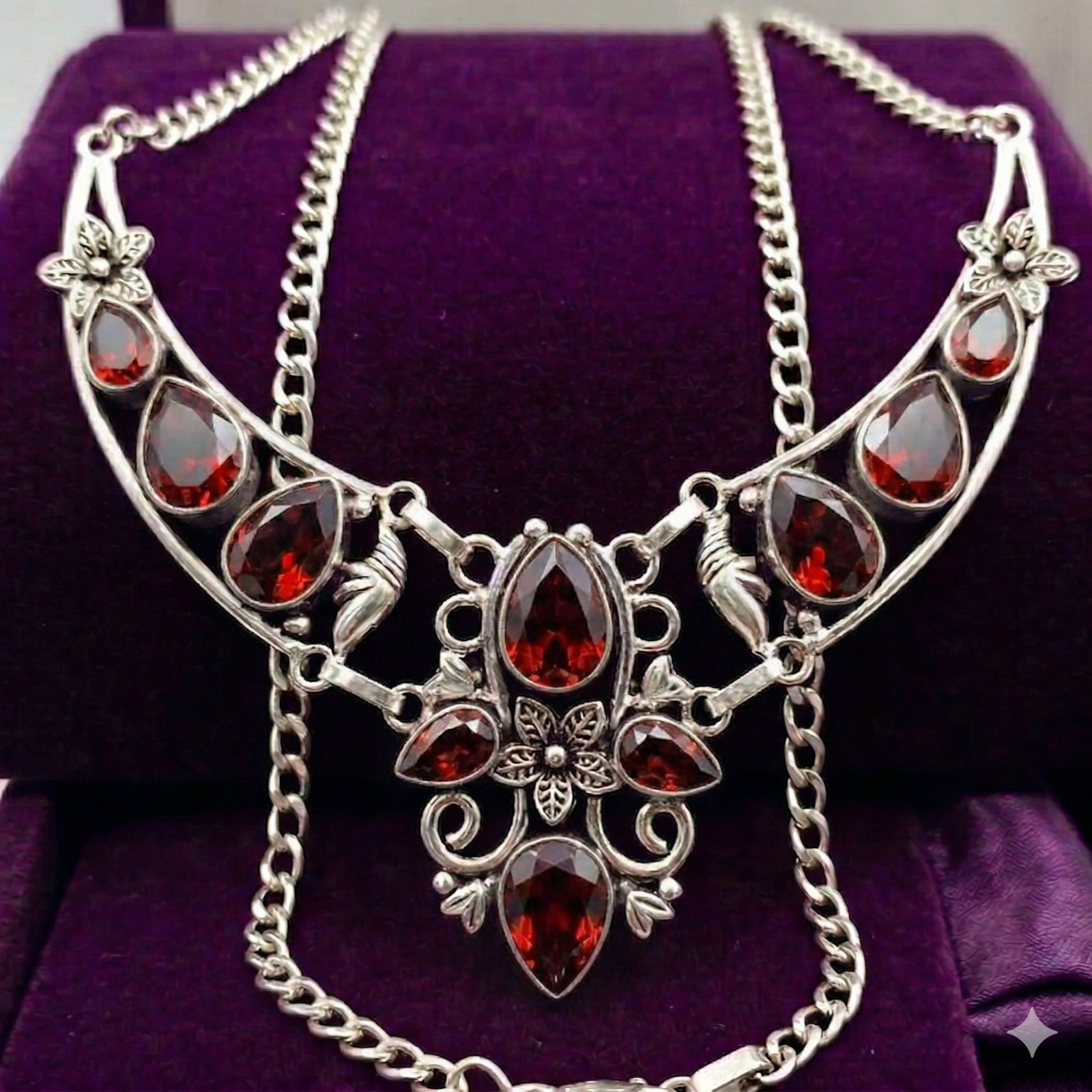 Mozambique Garnet Gemstone Handmade 925 Sterling Silver Jewelry Necklace 18″