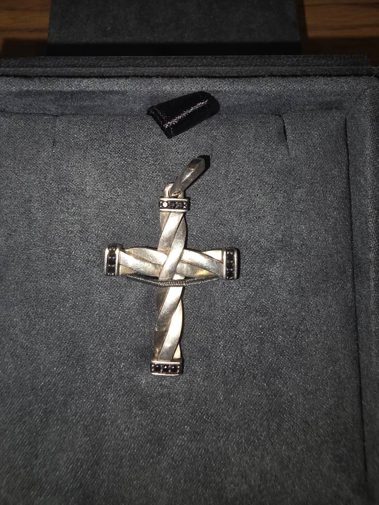 David Yurman Sterling Silver Helios Cross Pendant Amulet with Black Diamonds