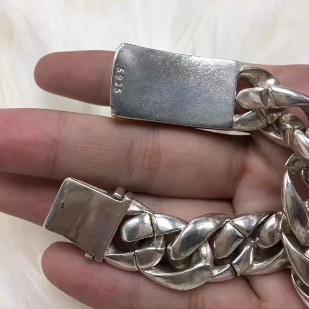 HEAVY & THICK ! MEN’S SILVER CURB WRAP BRACELET 80g