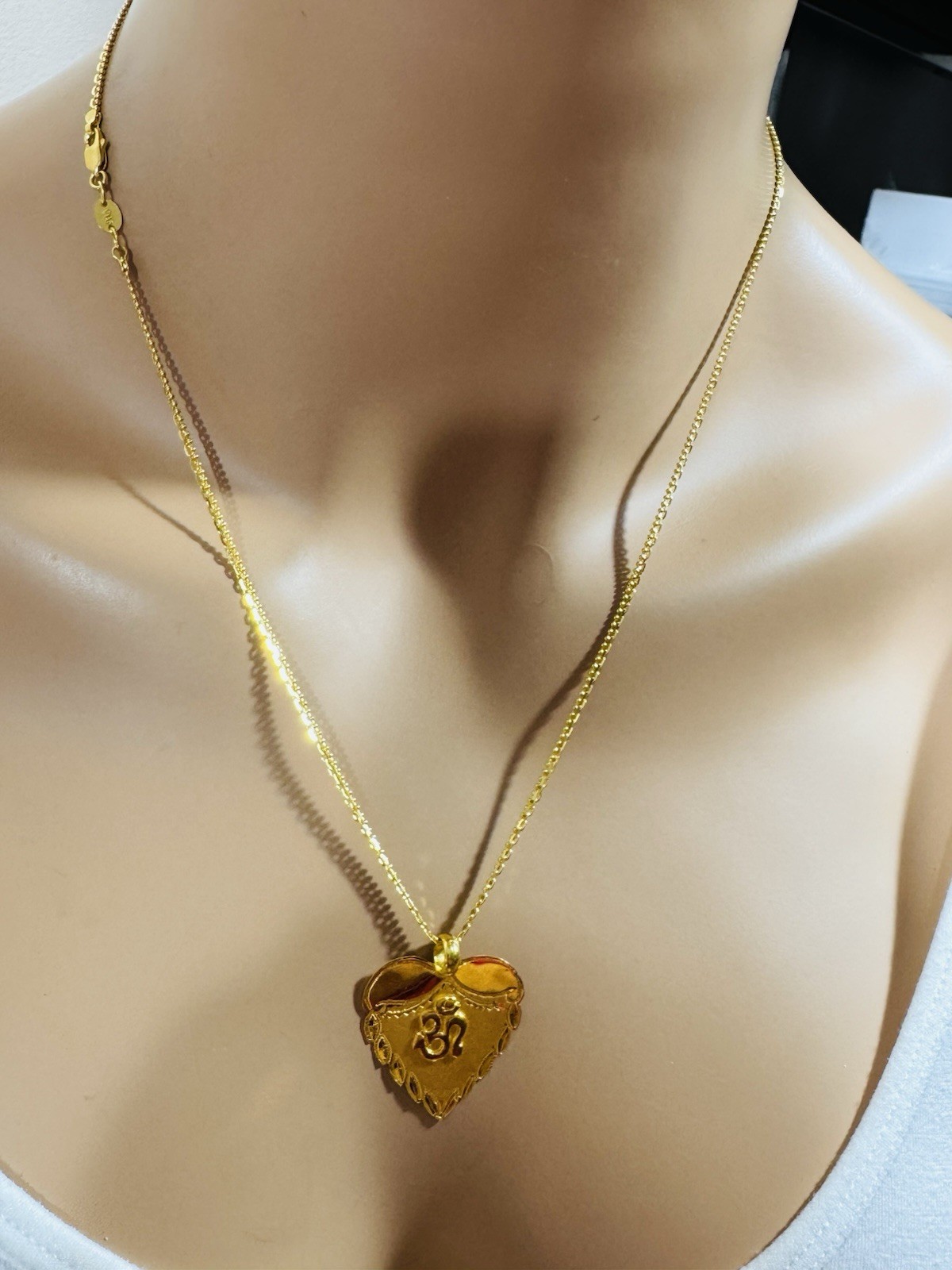 Saudi Dubai 22K Solid 916 Real Gold Heart Sikh Set Necklace 20” Long 9.0g 2.2mm