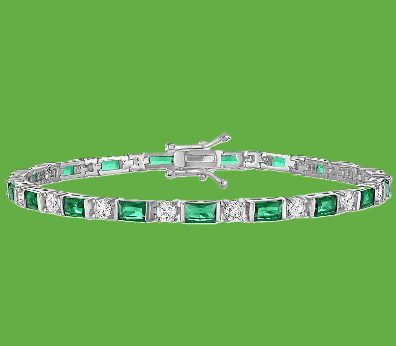 Ivy Sharpe Silver Tone Beautiful Simulated Emerald Cut 2 1/4 ct. Bracelet NIB