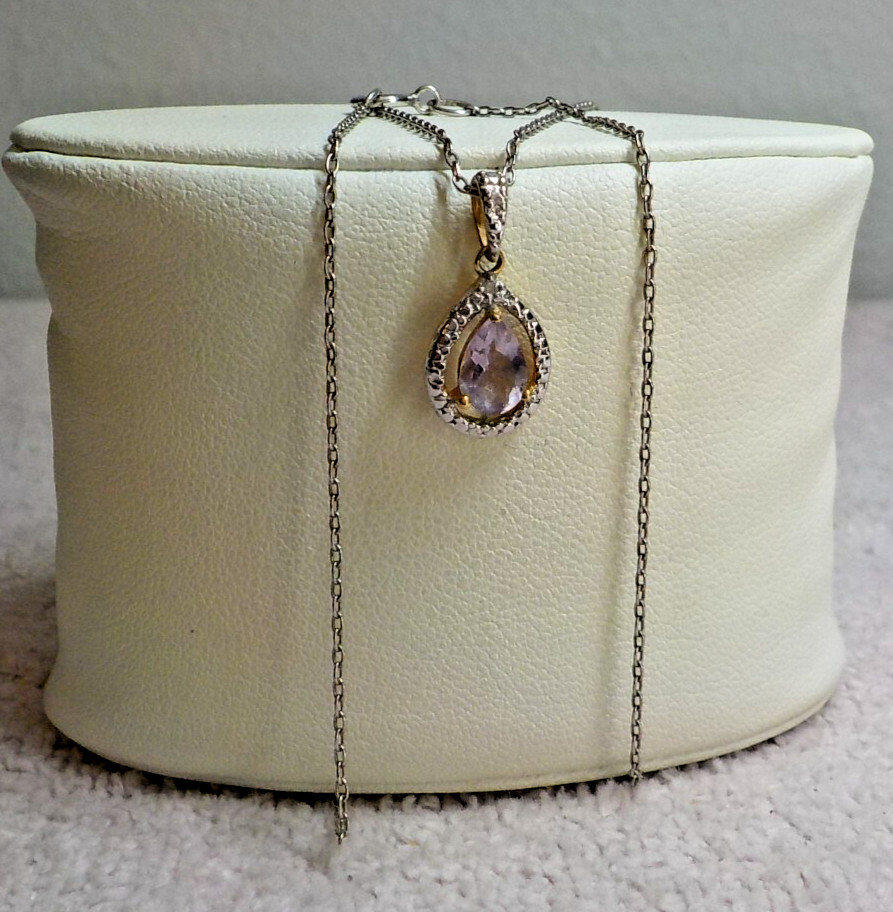 RSE ROSS SIMONS STERLING SILVER LIGHT AMETHYST TEARDROP PENDANT/925 17.5″ CHAIN