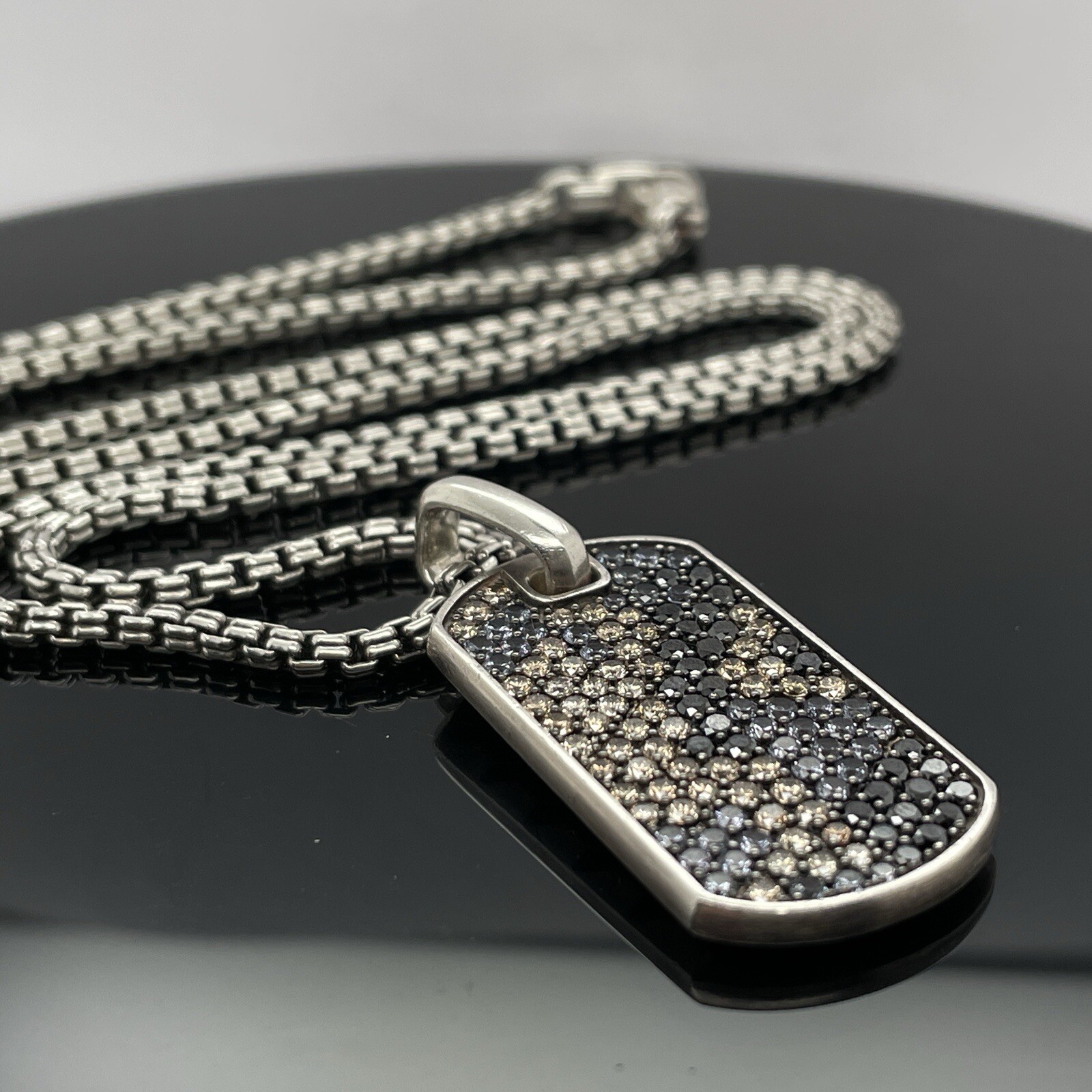David Yurman Silver Diamonds & Garnets Chevron Tag Pendant Necklace $5000 Retail