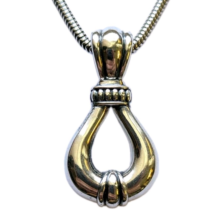 Retired Lagos 925 Sterling Silver Caviar Derby Buckle Pendant Necklace Size 18