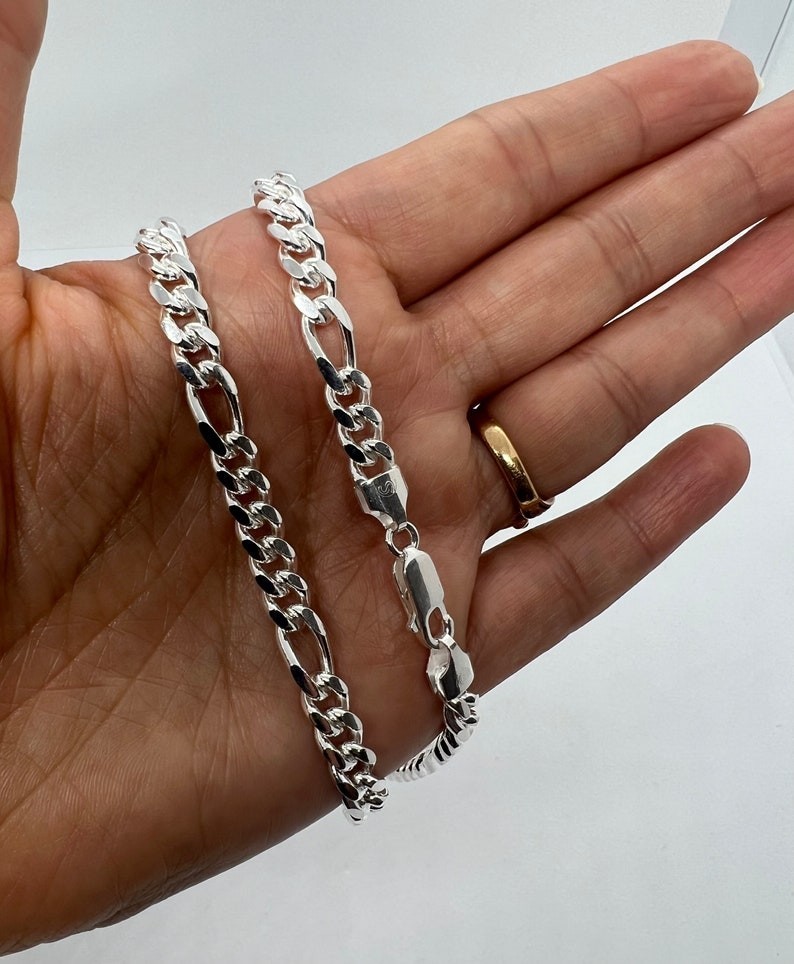 925 Solid Sterling Silver Figaro cuban Link Chain Necklace For Women And Men