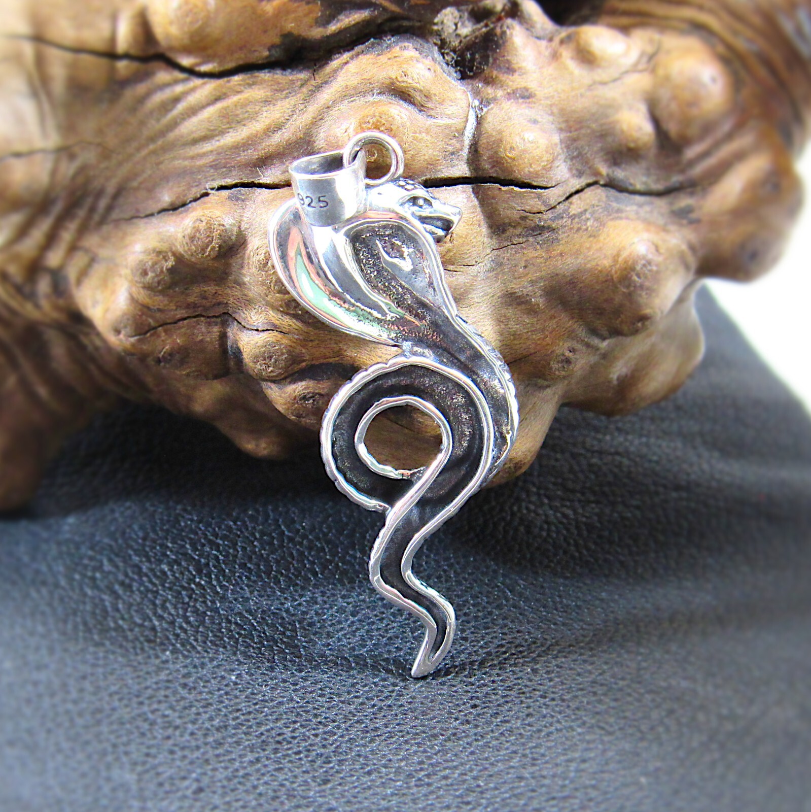 Solid 925 Sterling Silver Cobra Pendant, Mystical Serpent Protection Talisman