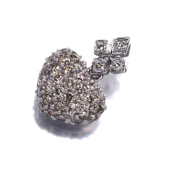 Auth KASAHARA MASUMI Pendant Brown &Clear Diamond Heart Paved 18K WG