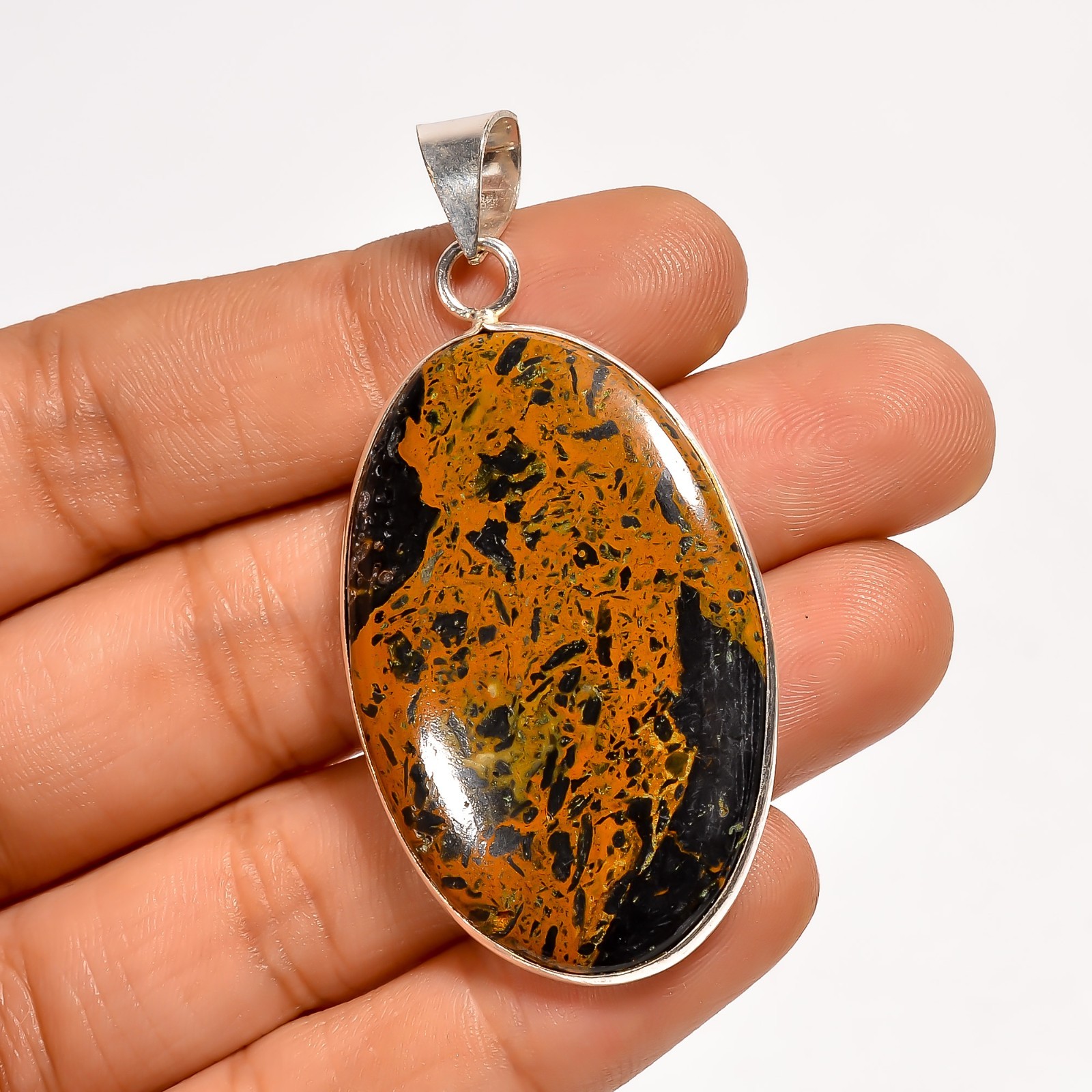 Natural German Mariam Jasper Gemstone 925 Sterling Silver Handmade Pendant 2.2″