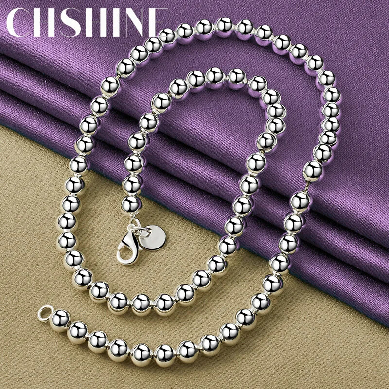 CHSHINE 925 Sterling Silver 6mm Beaded Necklace For Women Fashion Charm Jewelry