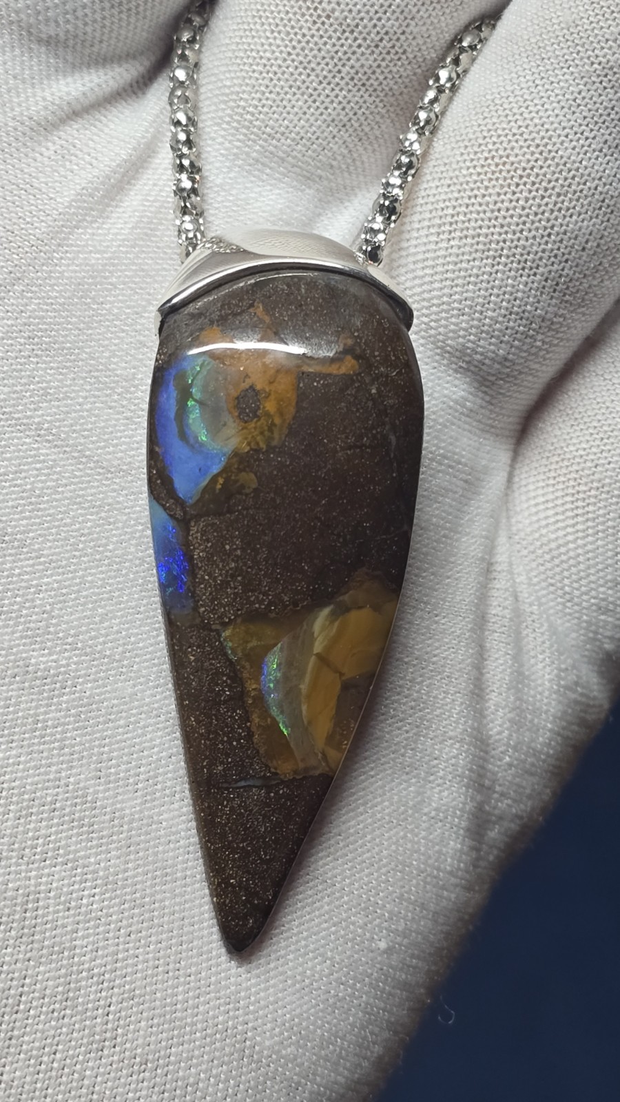 Australian Made Solid Boulder Opal Large Silver 925 One Of A Kind Pendant