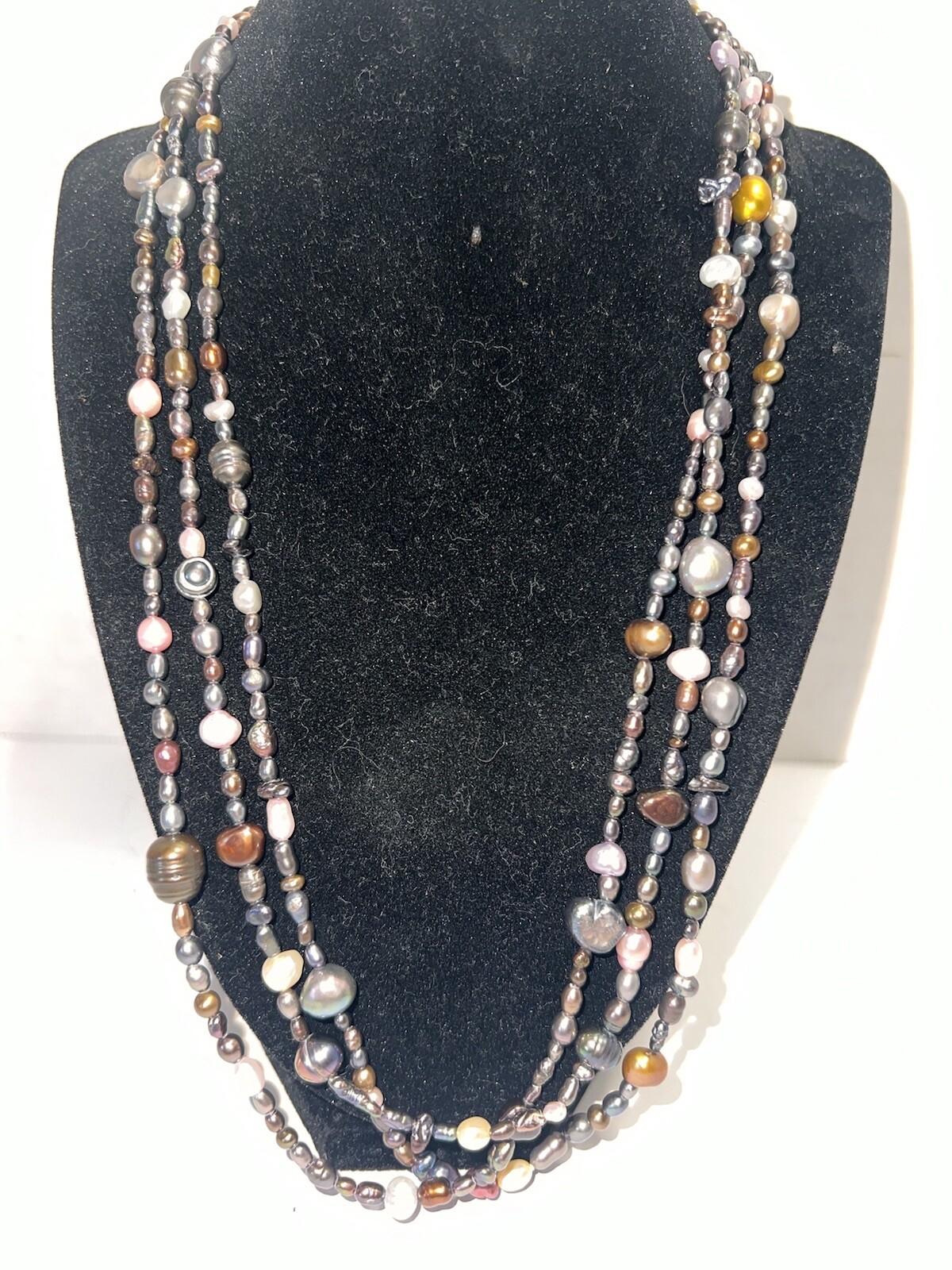 Single Strand Freshwater Pearl, Endless Necklace 34” Flapper Style Multicolor
