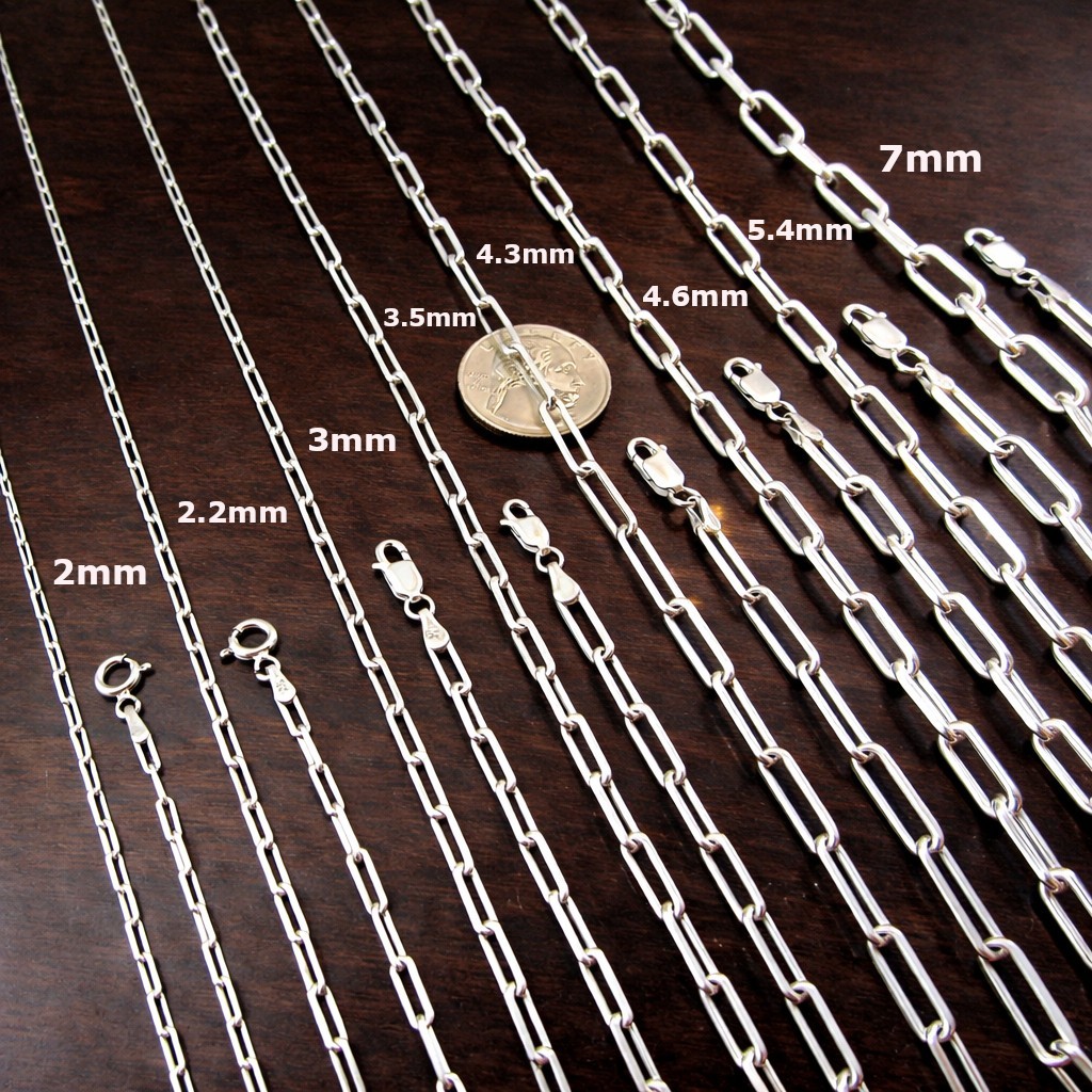 Solid 925 Sterling Silver Italian Paperclip Rectangle Chain Necklace or Bracelet