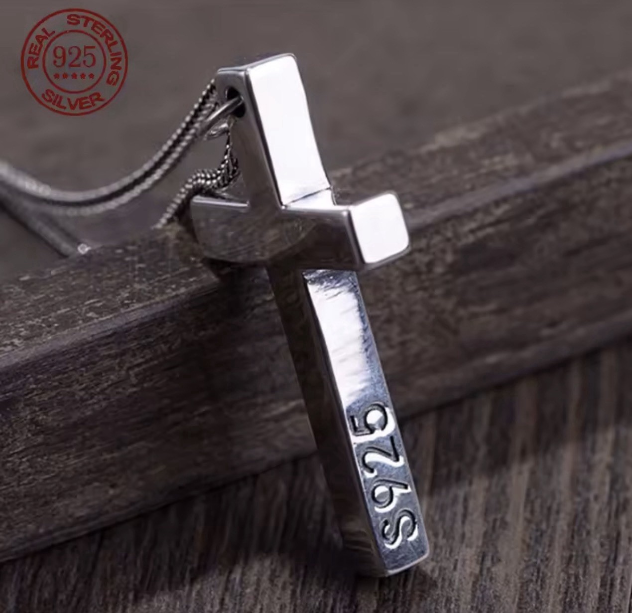 925 Sterling Silver Cross Pendant for Men and Women, 38 mm x 19 mm, 4 mm thick.