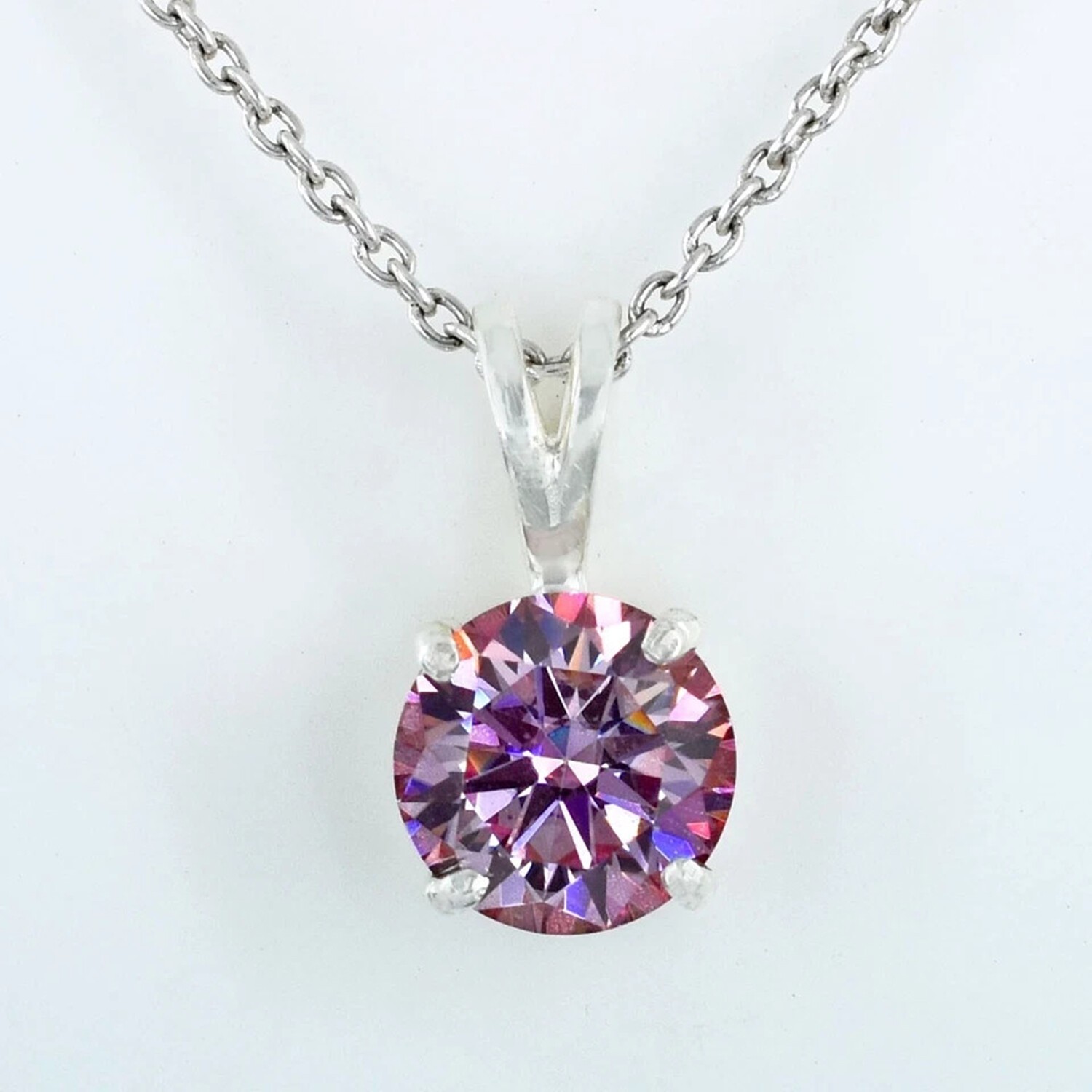 Delicate 5.3 Ct Pink Round Cut Lab Grown Diamond Pendant in Sterling Silver