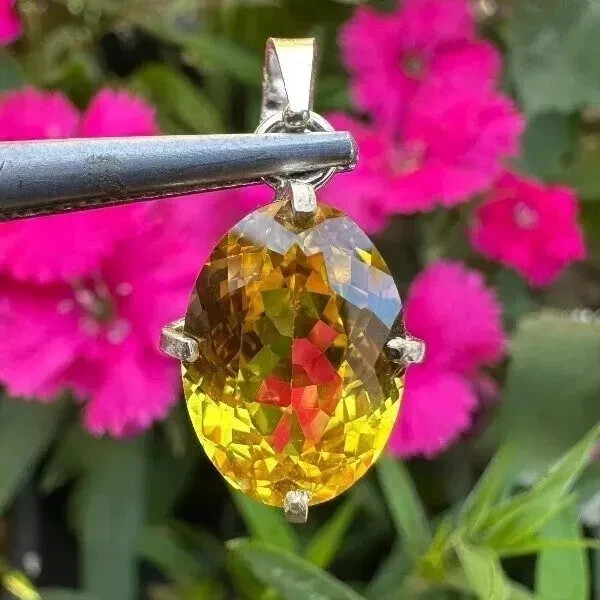 22 Ct Natural yellow Sapphire Oval Cut 925 Solid Silver Pendant Gemstone+ Gift