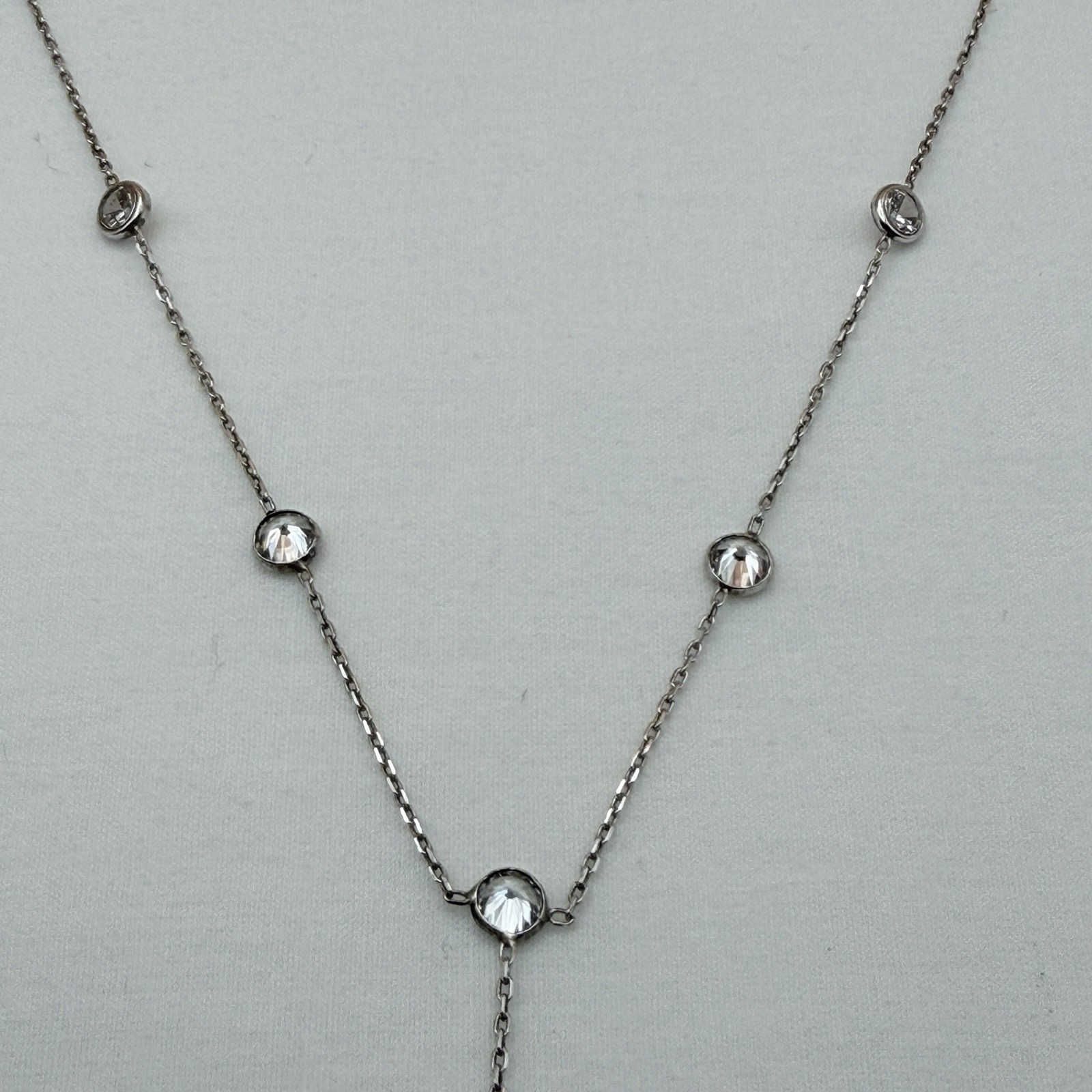 N-TR-925 Sterling Necklace 15.5″ Y-Drop Rock-Crystal Starburst Pendant Feminine