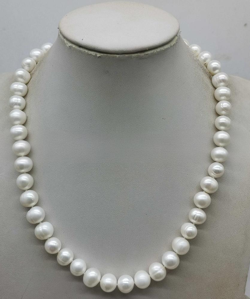 10-11mm Natural White Freshwater Cultured Pearl Necklace 18inch Birthday Gift