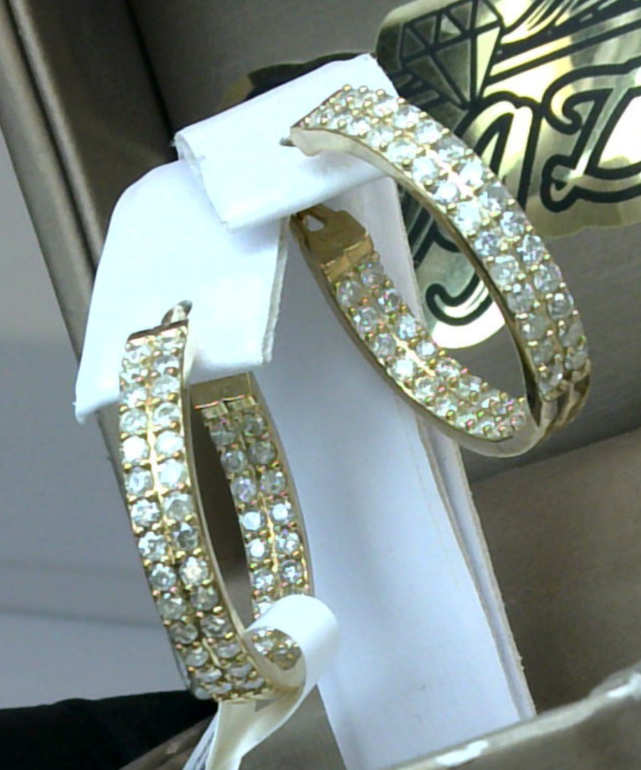 $3999-2CTTW💥CERTIFIED NATURAL Diamond INSIDE OUT HOOP EARRINGS💥10K YELLOW GOLD