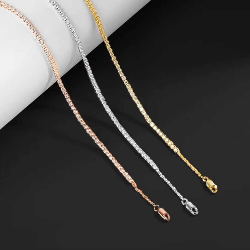 2mm VVS1 Moissanite Tennis Necklace Choker Women Gift 925 Silver 18K Gold Plated