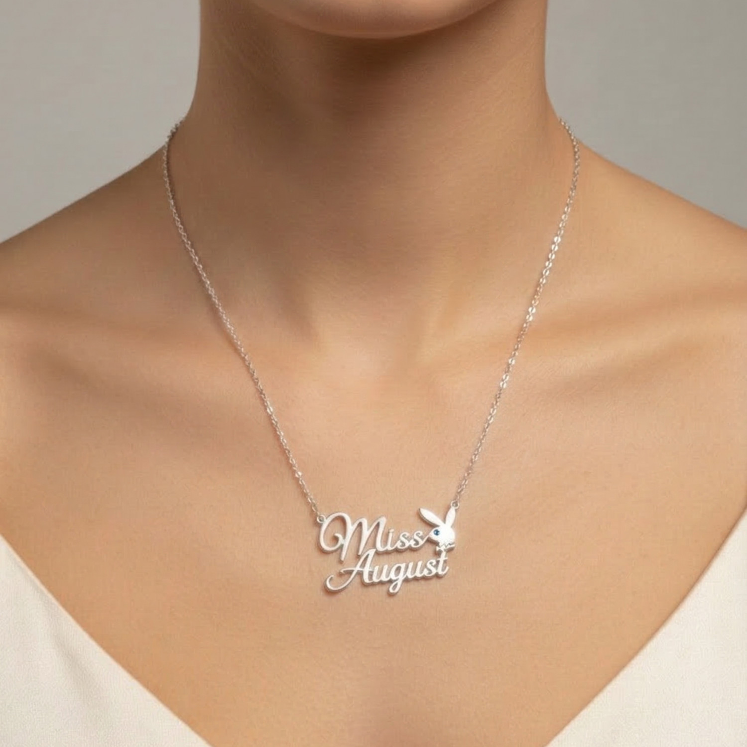 Playboy Miss August Birthstone Necklace Peridot Lime Green Crystal Silver Tone