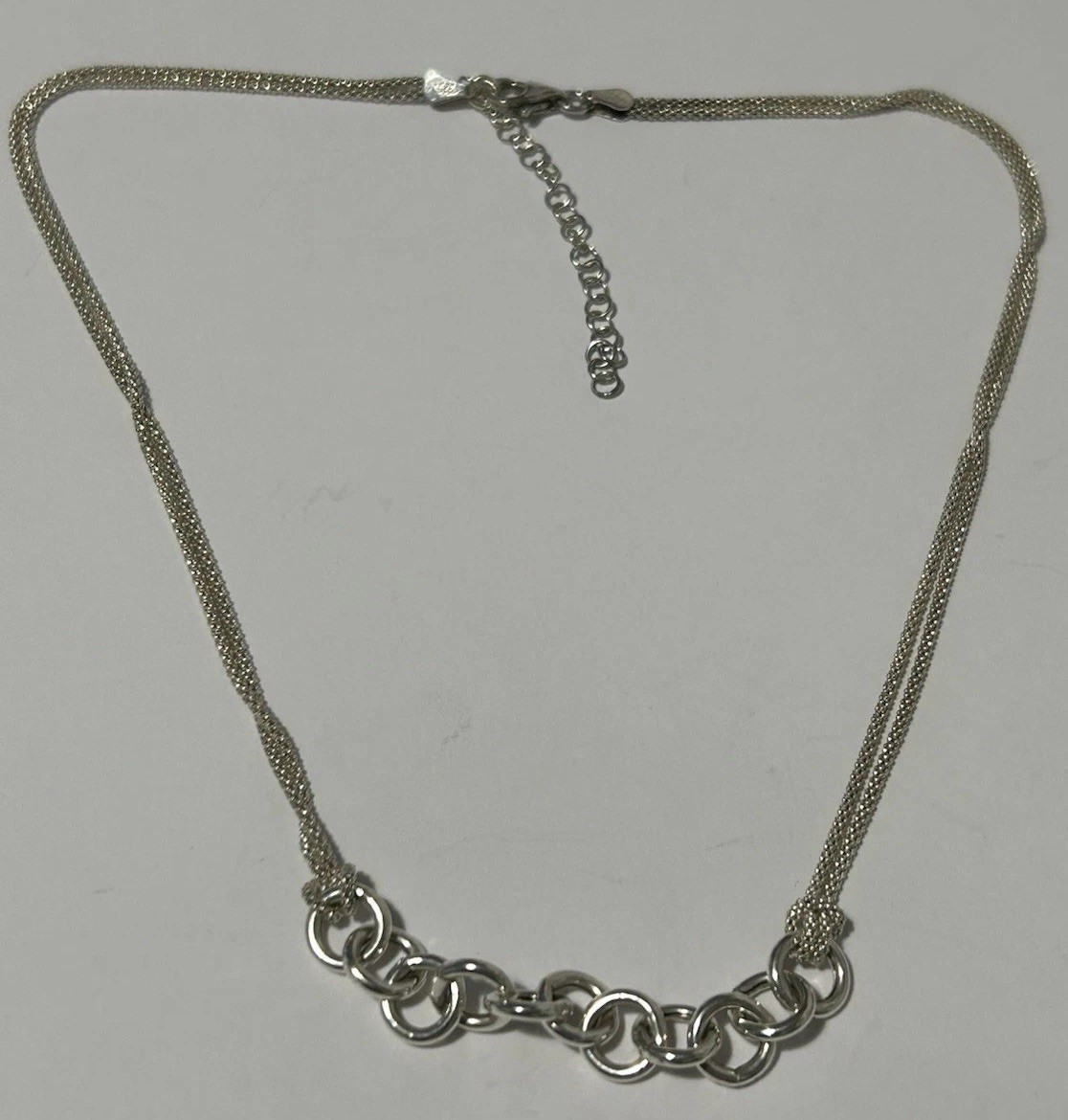 Sterling Silver Double Popcorn Link Necklace with Large Round Link Front (6.42g)