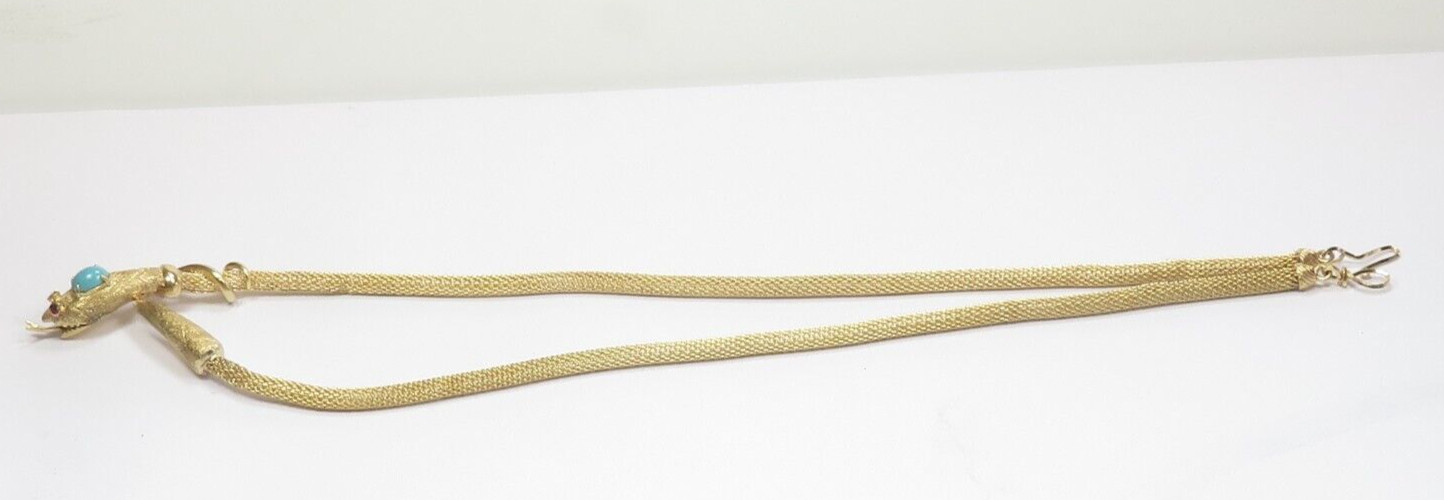 Antique Art Deco 1920’s Turquoise Snake Necklace 13K Yellow Gold 21″ 35.6 Grams